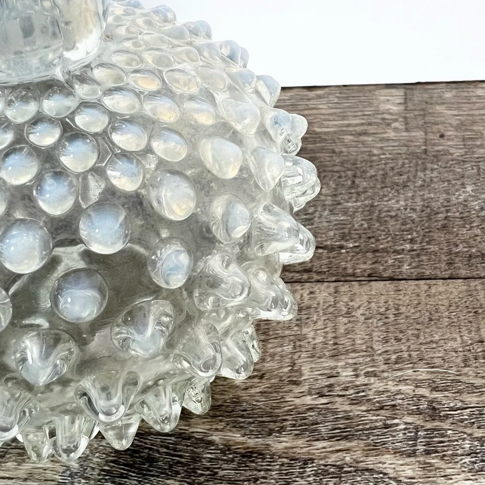 Vintage Fenton Opalescent Moonstone Hobnail Ribbed-Neck‎ Bottle Vase